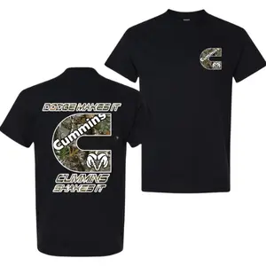 Cummins Camo Logo T-Shirt – Dodge Makes It, Cummins Shakes It Funny Diesel Power Graphic Tee, Classic 2-Sided Big C Design for RAM Truck Fans & Pickup Enthusiasts