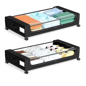 Transparent Bed Base Storage Cart, Ultra-Thin Flat Dust-Proof Moisture-Resistant, Silent Swivel Wheels, Seasonal Blanket Clothing Organizer