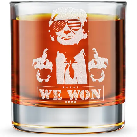 Engraved President We Won Whiskey Glass - 11oz Rocks Glass Gift for Dad - Made in the USA - Drinkware
