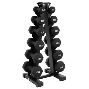 BalanceFrom Fitness Neoprene Coated Dumbbell Set with Stand, Black/Multicolor