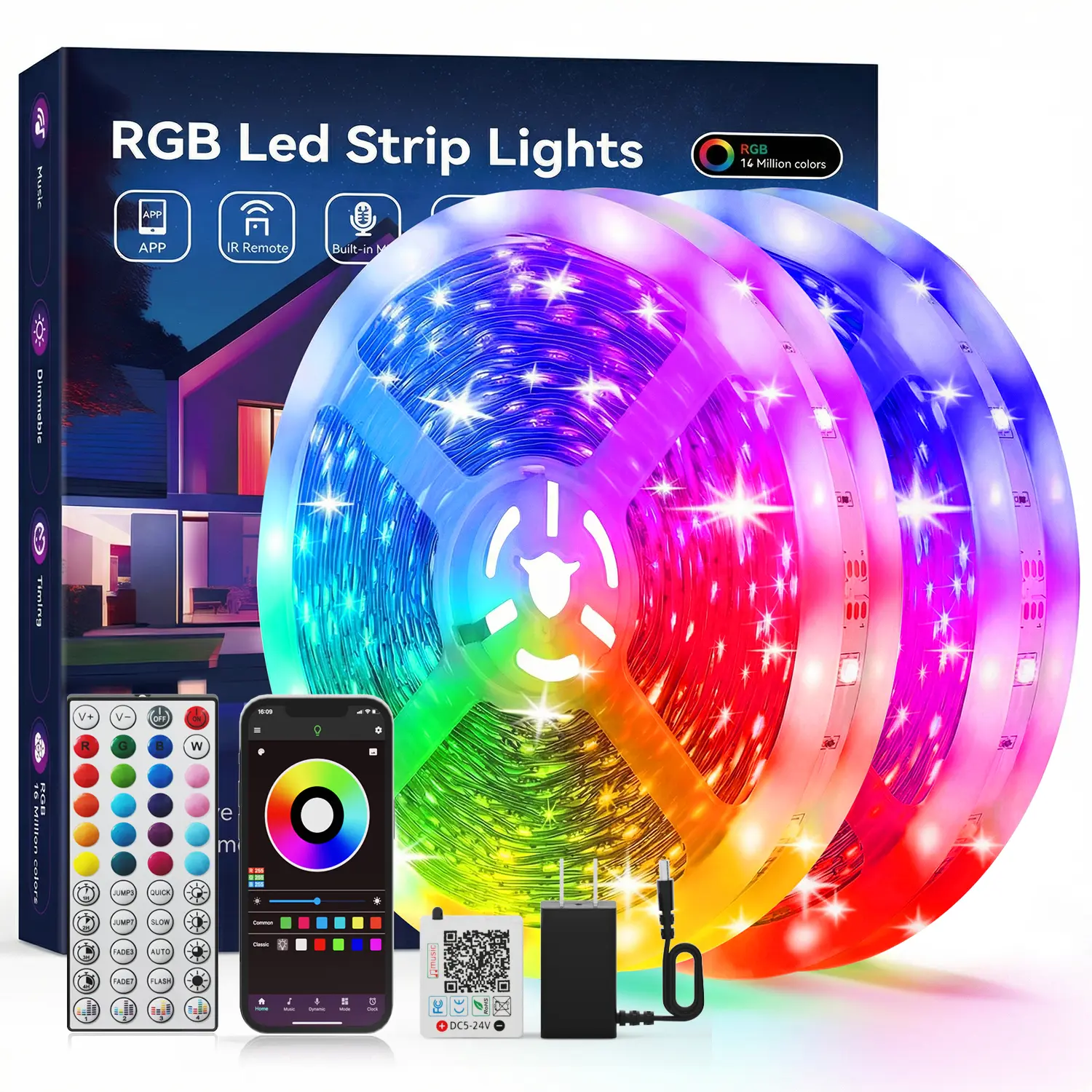 Smart LED Strip Lights Kit - Music Sync, Color Changing, Bluetooth & Smart App Control, Remote-Operated Flexible Home Decor Items for Gaming Spaces, Teen Boy Gift, Boy Gifts, Led Lights Bedroom, Room Decor