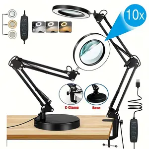 10x Magnifying Lamp with Base and Clip, LED Reading Light for Close Work, Bright Lighting for Fine Tasks, Desk Lamp for Detailed Work, Height Adjustable Led