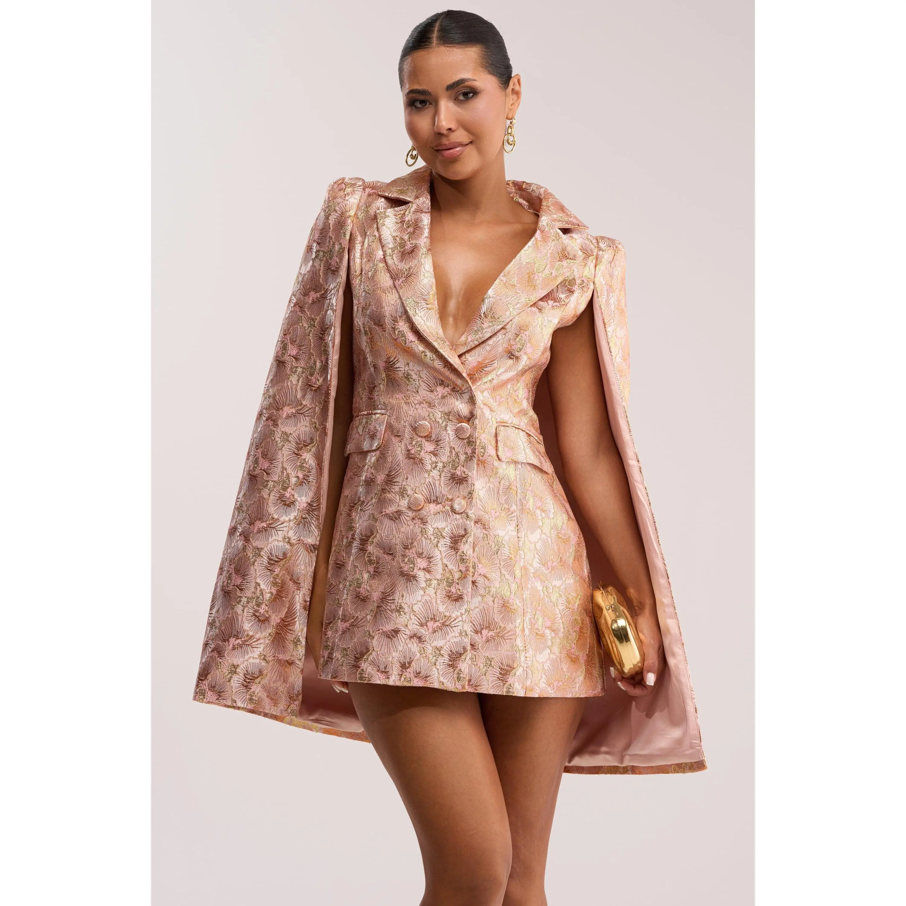 IMANI BROCADE CAPE SLEEVE BLAZER DRESS IN ORANGE IMANI BROCADE CAPE SLEEVE BLAZER DRESS IN ORANGE