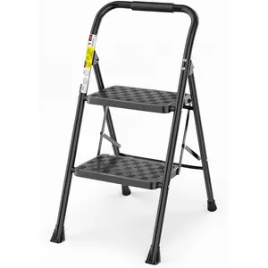 2-step ladder, adult step stool, 2-step folding ladder, wide steps with ergonomic design