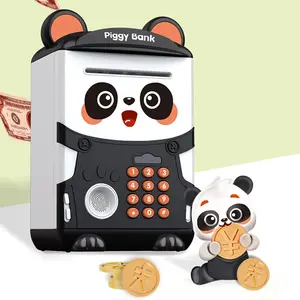 Panda Fingerprint Electronic Coin Money Bank for Kids with Password Protection & Automatic Banknote Scroll Fun Lights Sounds for 3-12 Year Olds
