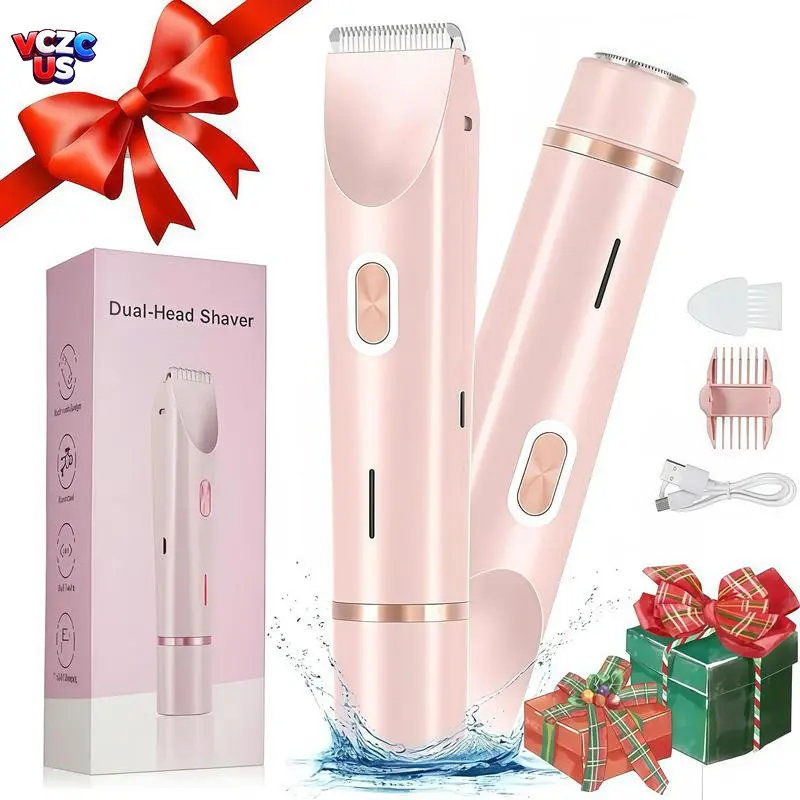 Women's Dual Head Electric Shaver, Bikini Trimmer for Sensitive Skin, 2-in-1 Hair Removal Razor for Face, Underarms, Legs & Bikini Area, Protective Blade Design, Easy Clean, Compact Travel-Friendly Grooming Device