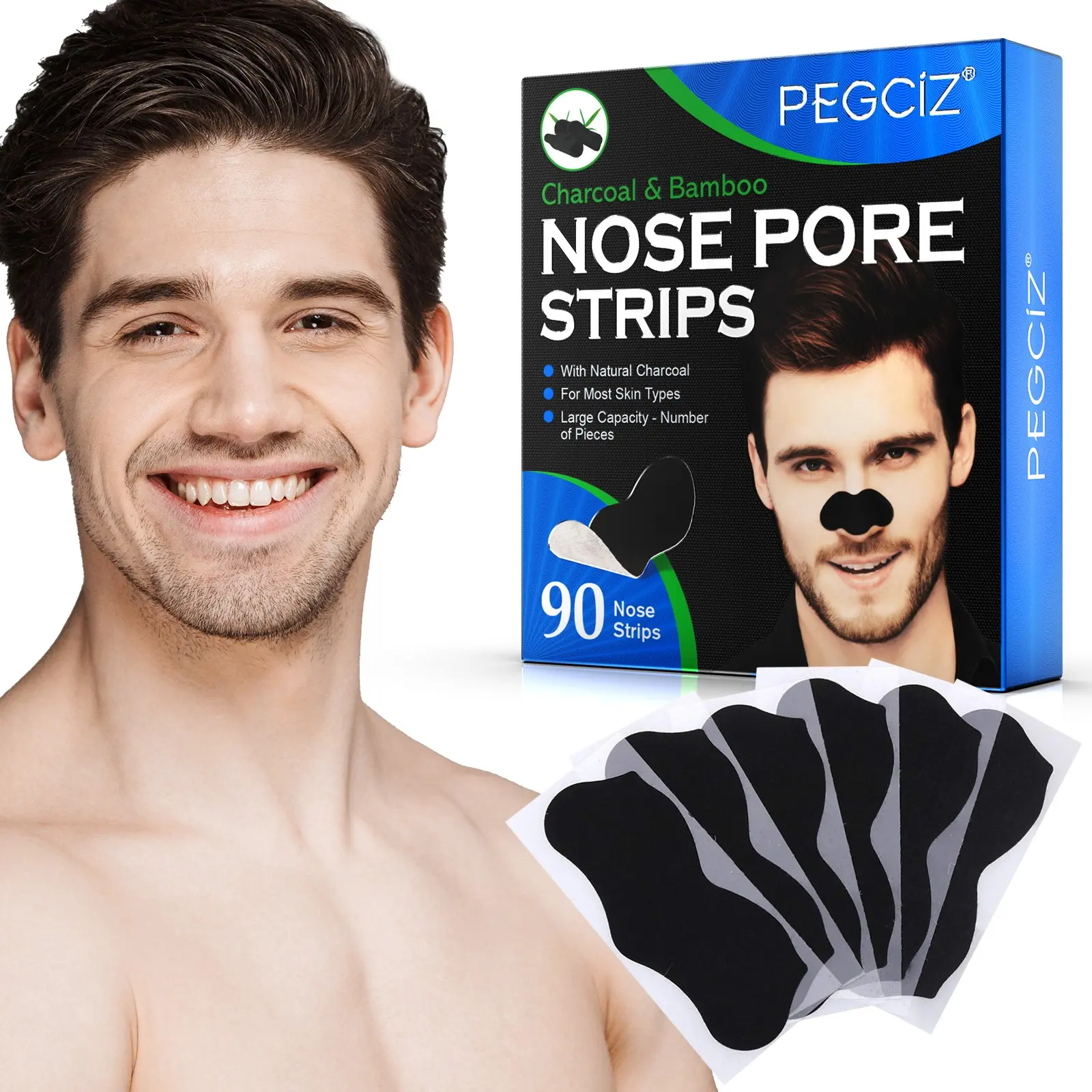 Pegciz Blackhead Remover Nose Patch, Nose Pore Patches, Blackhead Nose Strips, Nose Strips For Pores, 90 Pieces Gentle Peel-Off, Elastic Fabric Tape, No Ca Prop 65, Ideal for Mild Exfoliation