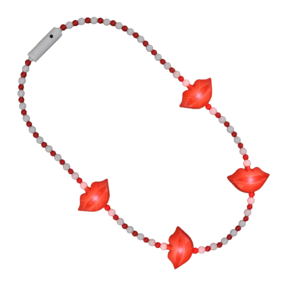 212 MAIN Unisex Light Up Beaded Necklace, 37-Inches Unclasped Kissy Red Lips LED Design, Pull Tab, 3 Replaceable AG13 Batteries, Festival Accessories, Festive Party Supply
