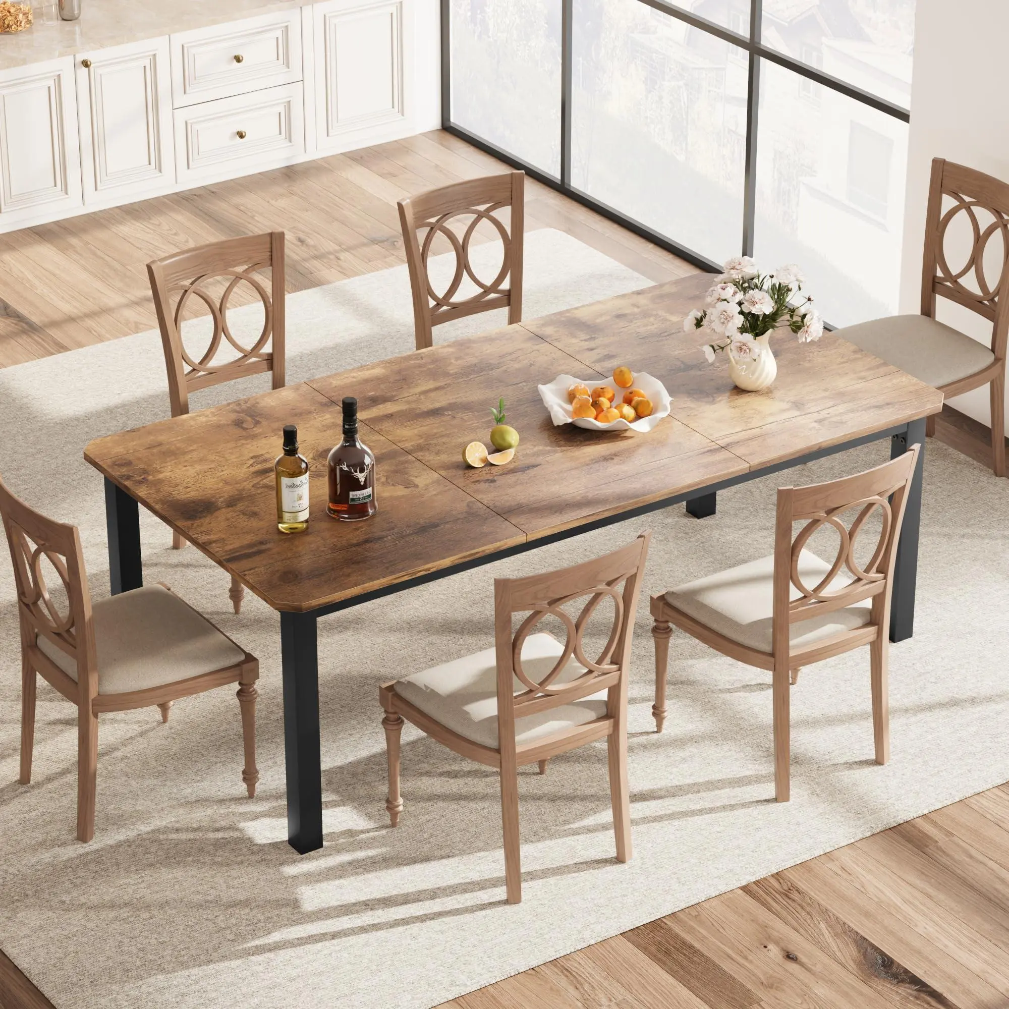 78 Inch Long Kitchen Table for 6-8, Dining Room Table for Kitchen Living Room, Large Dinner Tables, Industrial Indoor Restaurant Tables with Sturdy Metal Frame(Only Table) (Brown)