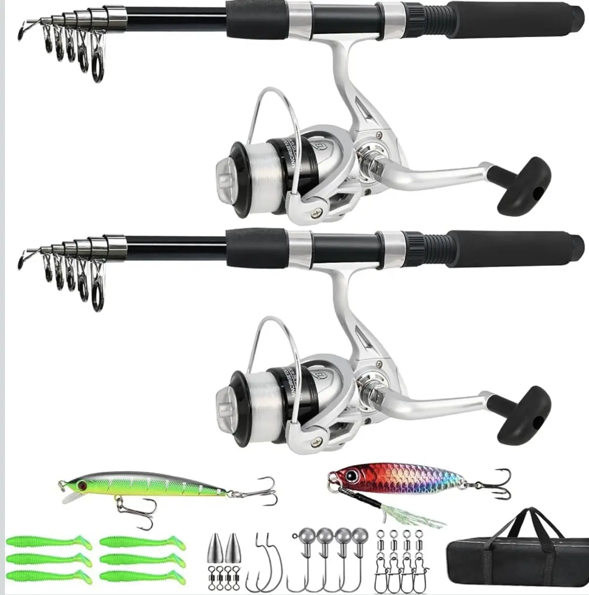 Fishing Pole Combo, 6.9ft 2Pcs Telescopic Rods Set, Collapsible Carbon Fiber Fishing Rods, 2PCS Spinning Reel Set with Carrier Bag Freshwater Fishing Rod and Reel Combos Kits
