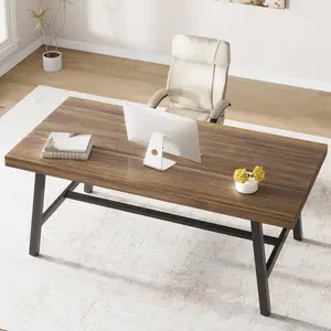 70.87 Inch Computer Desk, Extra Long Office Desk for 2 Monitors, Heavy Duty Industrial Study Table for Home Office, Large Rustic Wooden Metal Workstation, Retro Brown