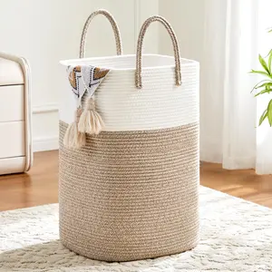 Laundry Basket,Woven Cotton Rope Laundry Hamper Sorters,60L Versatile Storage for Dirty Clothes, Toys,and Blankets in Bathroom, ,and Living Room