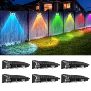 Nupostai LED Solar Lights Outdoor Waterproof 8 Fixed Colors & RGB Changing 3-Heads Concave Lens IP65 for Fence Step Wall Backyard Deck Patio Railing Pool Porch Garden Pathway Decorative