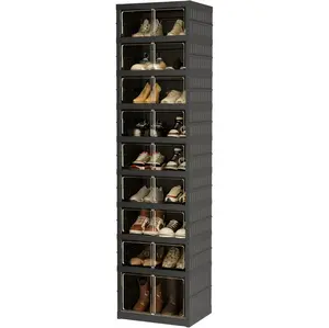 9-Layer Foldable Shoe Organizer Storage Box - Portable Extra-Large Folding Closet Shoe Rack with Magnetic Transparent Door and Wheels summergarden