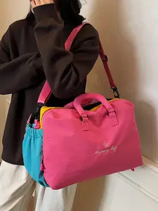 Colorblock Travel Bag Washable Large Crossbody Commuter Bag, Outdoor Handbag Storage Bag, Durable & Spacious Design, Fashionable Duffel Bag