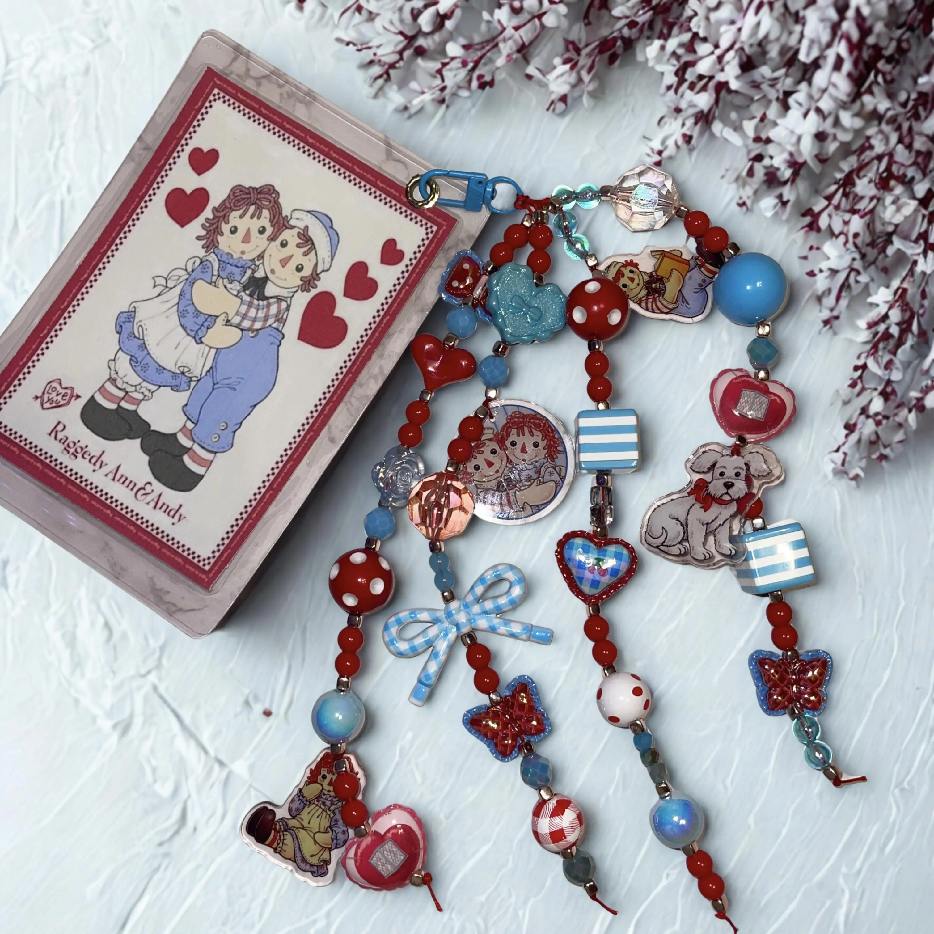 Handmade Journal Charm Vintage Rag Doll Print - Junk Journal Bookmark Charm, Beaded Planner Accessory