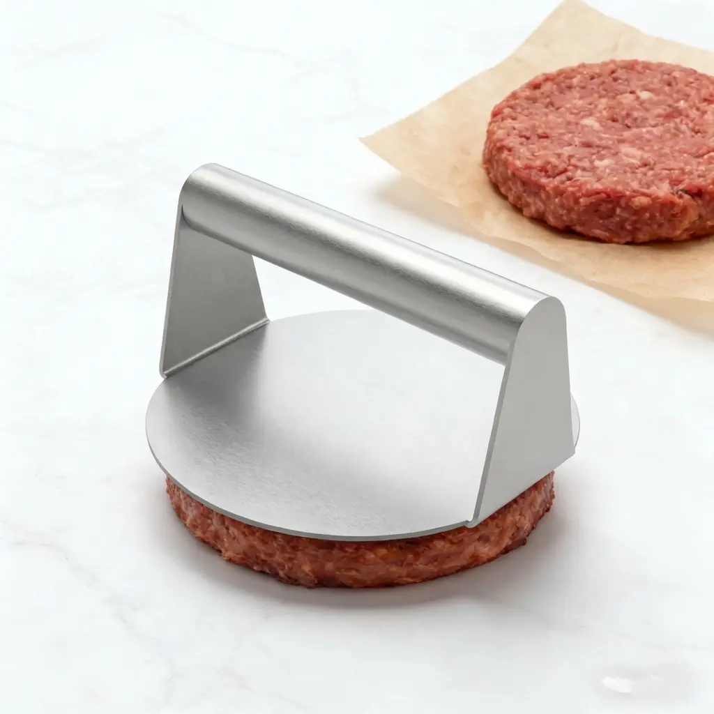 Stainless Steel Smash Burger Press Tool Set, Sturdy Heavy-Duty Hamburger Smasher for Crispy Patties, Smooth Heat-Resistant Kitchen Tool, Grill Essential, Easy-to-Clean with Stylish Keychain