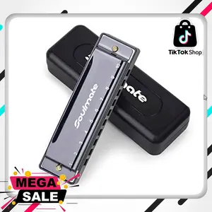 Soulmate Blues Harmonic Mouth Organ 10 Hole C Key Beginner Harmonica with Case, Diatonic Harmonica for Students, Professional Player, Adult, Friends, Gift Black