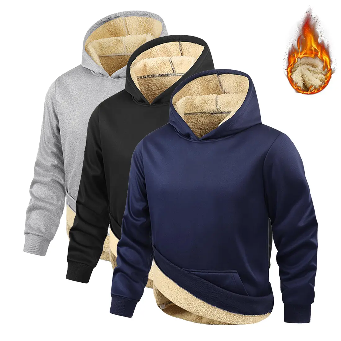 Men's Hoodie Winter Thick Warm Fleece Lined Pullover Sweatshirt With Kangaroo Pocket Design Windproof Long Sleeve Suitable For Sports And Outdoor Activities Work Jacket Navy Blue Black Gray Vneck sohochic