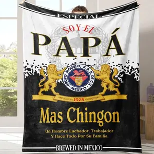 Papa Mas Chingon Blanket, Mexican Style Fleece Throw, Funny Latino Dad Gift Blanket, Cozy Soft Plush Blanket for Men Husband Father Birthday Christmas Papa Letter Print Soft Blanket, 1 Count Casual Air-conditioned Room Blanket, Warm Nap Blanket