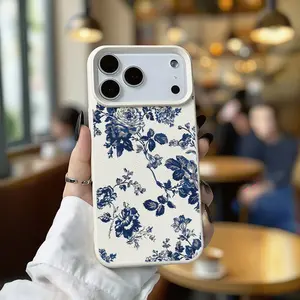 Blue Floral Pattern Phone Case Casing, Full Protection Shockproof Tpu Cover, Fits iPhone 11/12/13/14/15/15 Pro/15 Plus/16/17 Pro Max