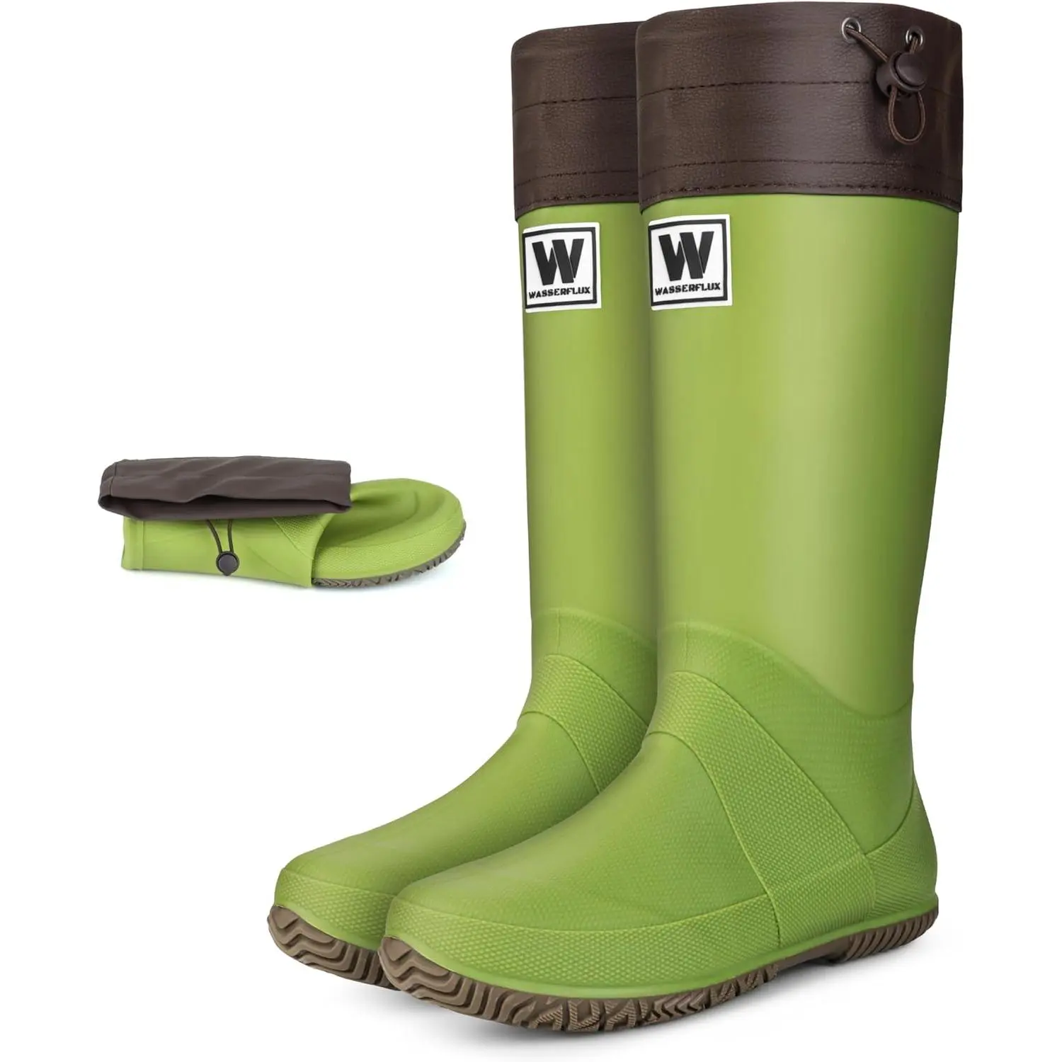 Women’s Waterproof Mid-Calf Rubber Rain Footwear - Lightweight, Foldable, Flexible, Minimalist Japanese-Inspired Boots with Quiet-Step Anti-Slip Sole, Adjustable Drawstring Cuff for Gardening, Outdoor Work
