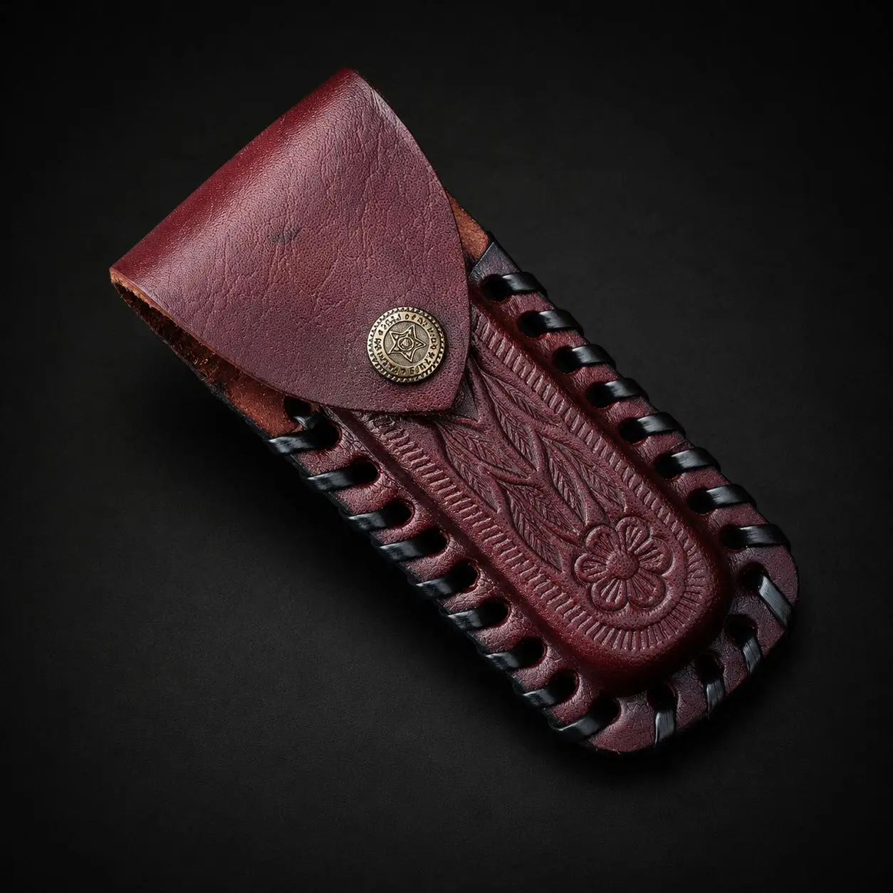 Handmade Leather Folding Pocket Knife Sheath - Hand Engraved, 5.5 Inches Universal Cover for Folding Pocket Knives, Easy Access for Adults' Everyday Use