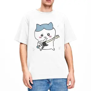 Chiikawa Hachiware Play Guitar T-Shirt Beach Awesome T Shirts Harajuku Tshirt For Men's Short Sleeve Printed Tees,Unisex Crewneck T-shirt for Men And Women, Adult funny T-shirt, Gift for Woman and Man