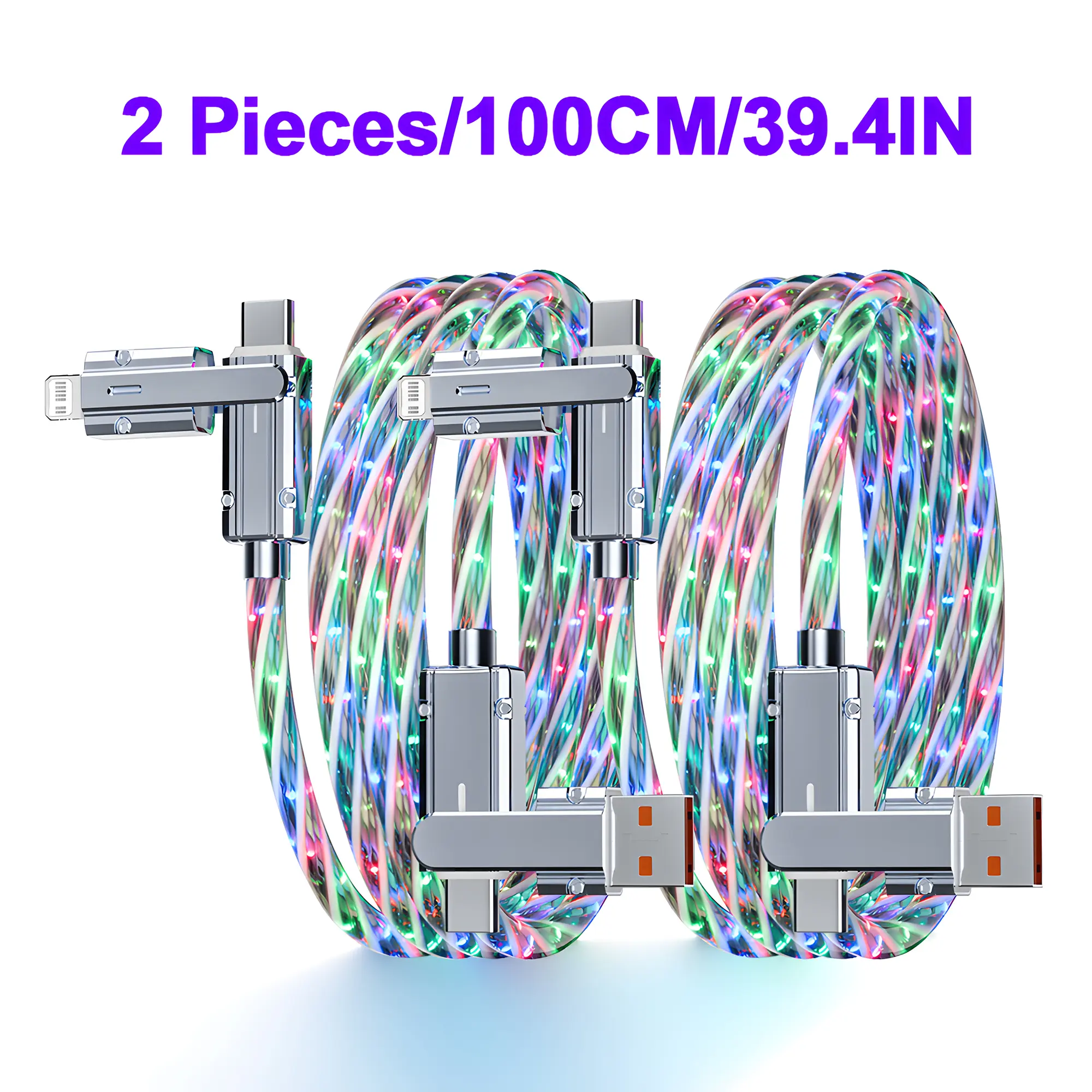 USB C Cable, (3.28ft, 2-Pack) 100W USB C to C Fast Charging Cord, New Starry Sky LED Multicolor Type C Charger 4 IN 1 Cable For iPhone 16 Pro Max 15 Plus Samsung Galaxy S24 S21 S10 Note 10 MacBook iPad Kindle etc.