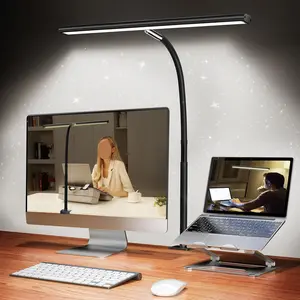 LED Desk Lamp for Office Home, Eye-Caring Desk Light with Stepless Dimming Adjustable Flexible Gooseneck, 10W USB Adapter Desk Lamp with Clamp for Reading, Study, Workbench (Black)