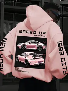 Unisex Graphic Print Knit Hoodie, Kangaroo Pocket, Drop Shoulder Design, Drawstring Comfort, Loose Fit, All Seasons Wear