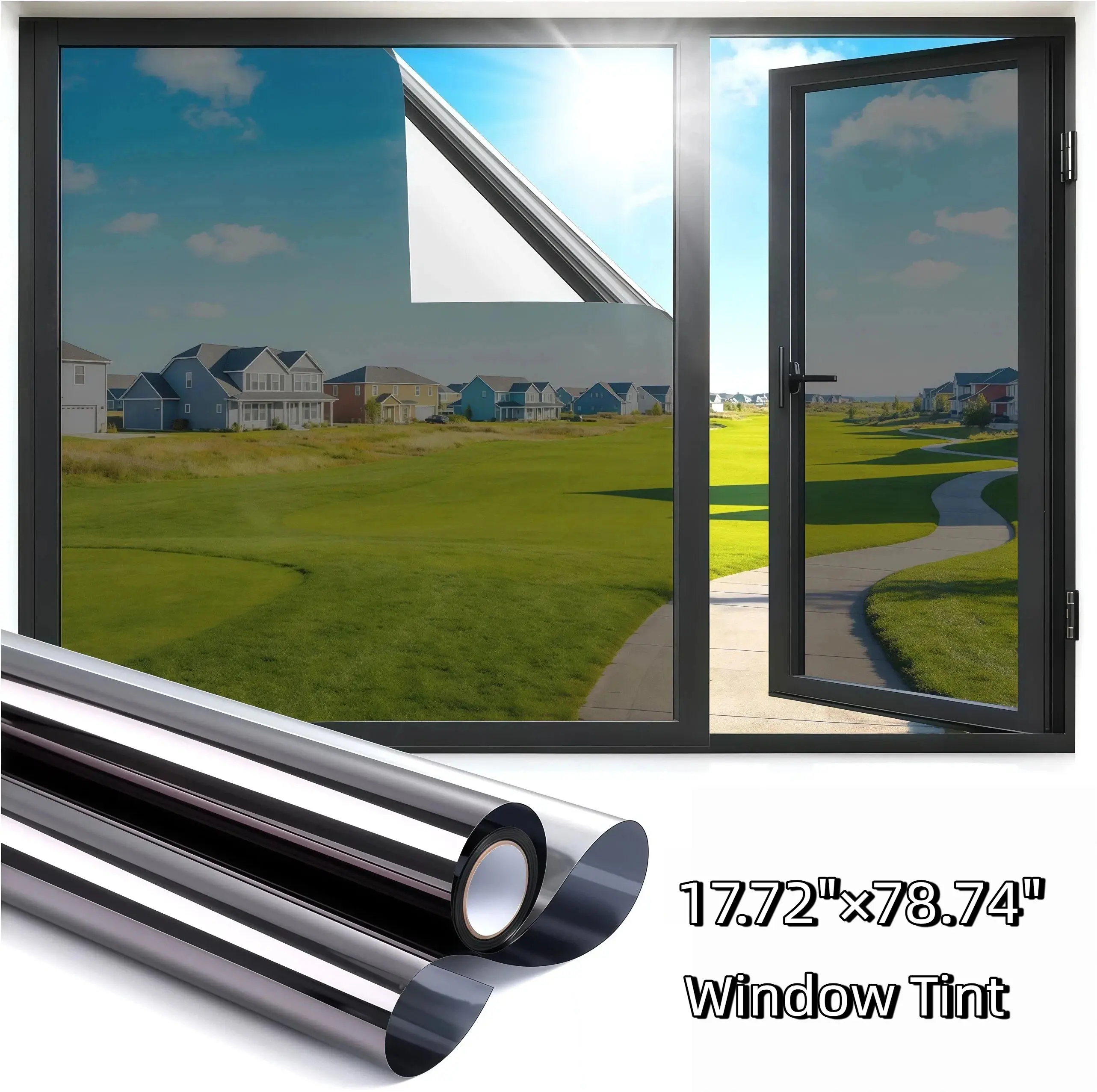 17.72"×78.74" Window Glass Film, Heat-Insulation Window Tint Film, Anti-Peeping & Sunshade Window Film, Balcony & Office One-Way Perspective Sticker Film, Privacy Window Film, Window Privacy Films