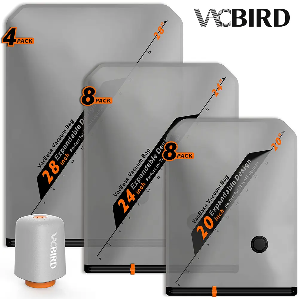 【Summer Vibes】VACBIRD New X8 Vacuum Packing Pump Storage Bags，Summer Vibes Rechargeable Wireless Pump Travel Storage Bags Set - 20 Pack Portable Space Saver Bags for Travel & Home - Vacuum Compression Packing Seal for Clothes, Blankets, Seasonal Storage