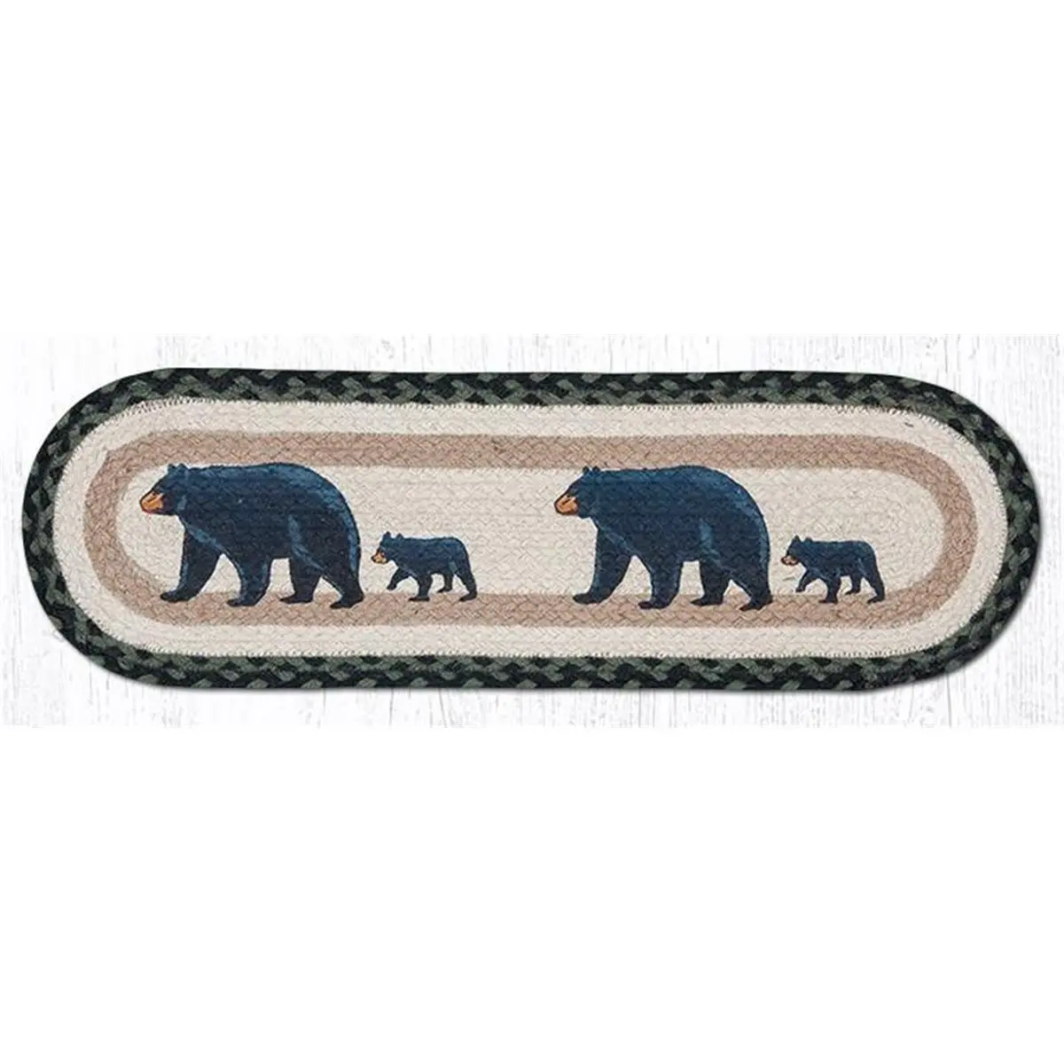 212 MAIN Mama & Cub Oval Braided Stair Tread - 27x8.25 in., Hand-Stenciled Animal Motif, Natural Jute Braided Weave Indoor Home Decor Rug (Capitol Importing 49-ST116MB), Oval Shape
