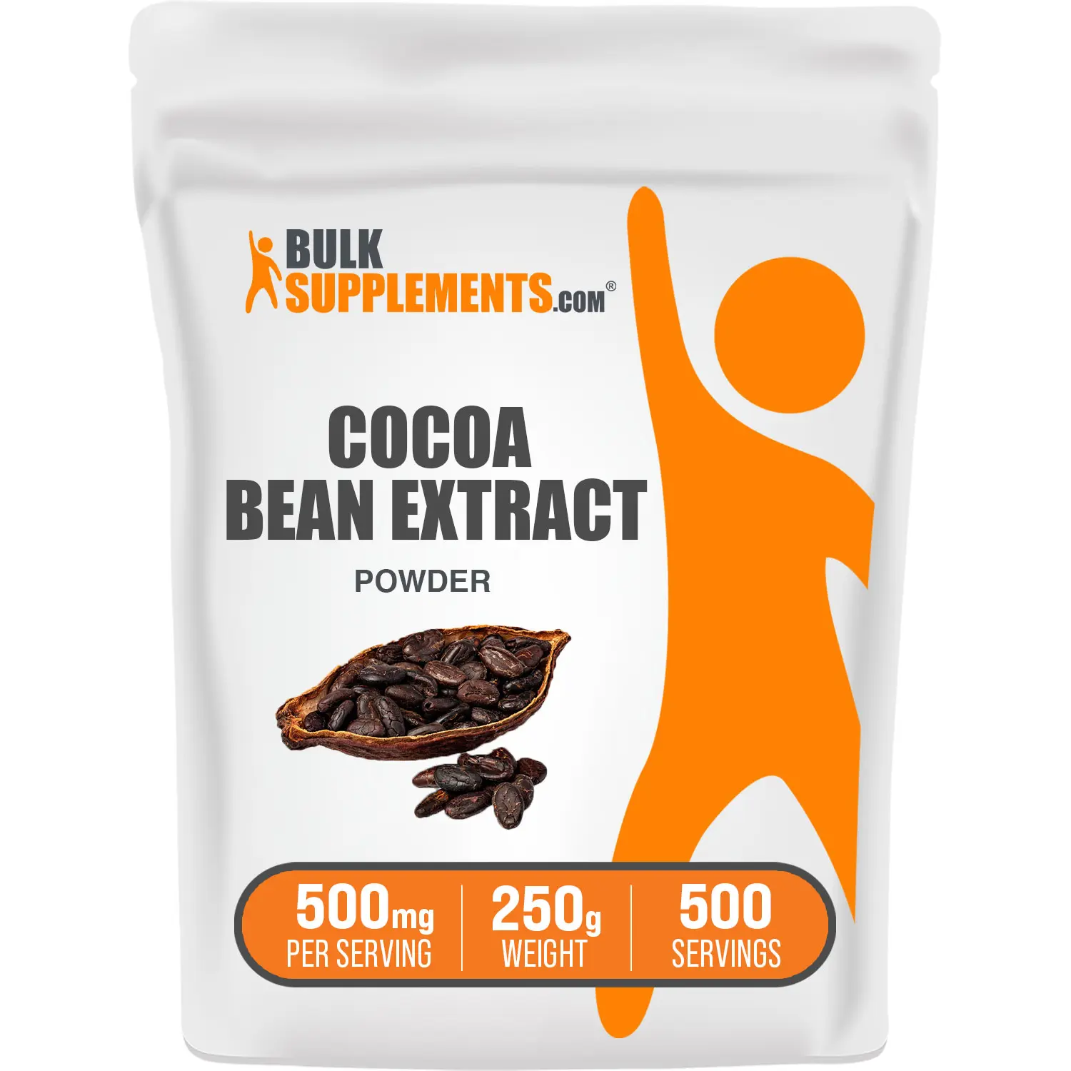 BulkSupplements Cocoa Bean Extract Powder - Natural Antioxidant, Energy Support Dietary Nutritional Supplement - Powder Form, Dairy Free, Essential Minerals Supplement - 250g, 500mg per Serving, Magnesium & Iron for Daily Vitality, Prop 65 Safe