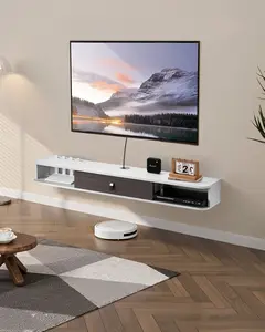 Floating TV Stand For 55-Inch TV, Wall Mounted Entertainment Center With Cable Hole And Cable Management, Modern Floating TV Shelf With Storage Cabinet, Particle Board Console For DVD Player, Cable Box, Game Console, White Finish