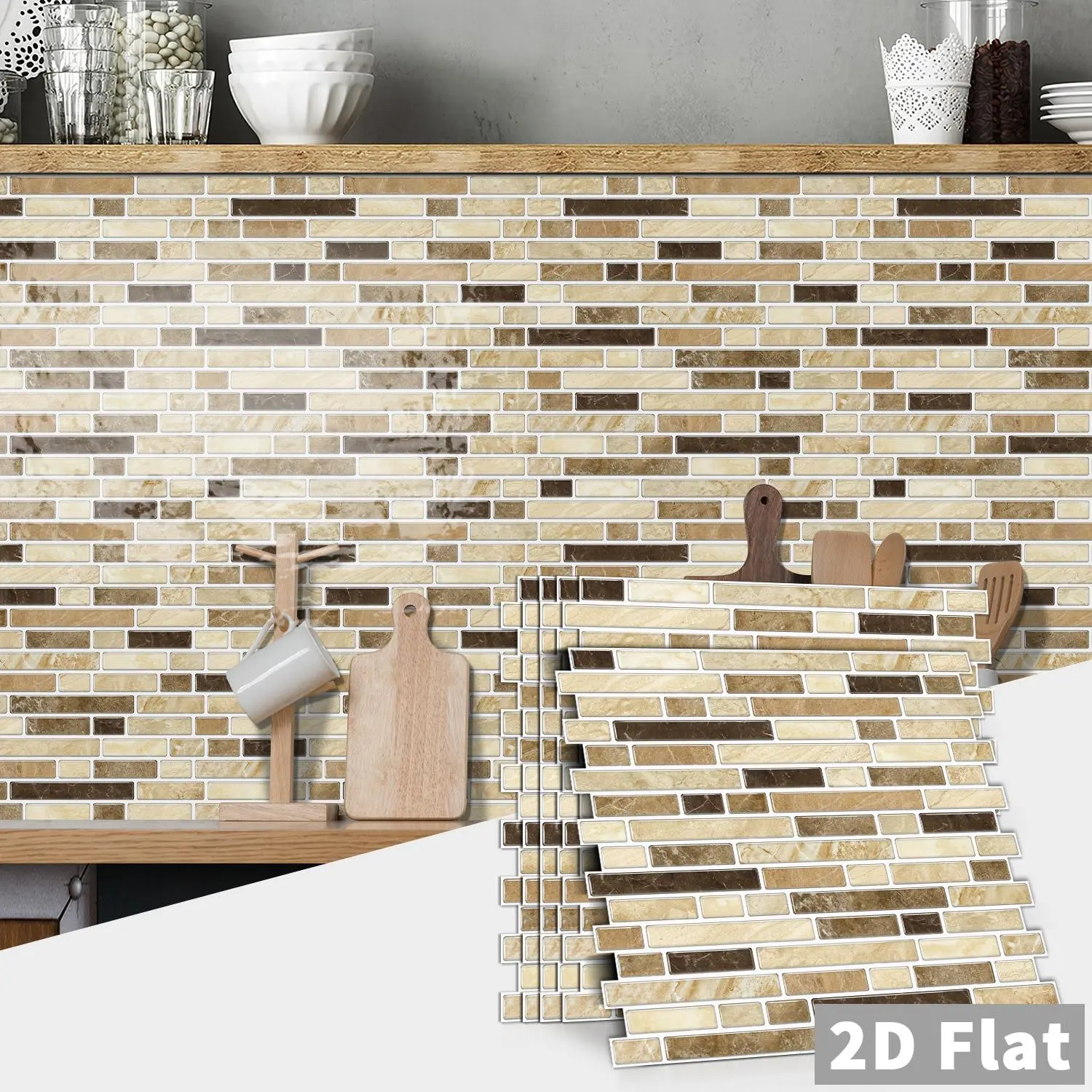 8/16 Pieces Glossy Retro Yellowish Marble Backsplash Peel & Stick Wallpaper, Waterproof Oil-Resistant for DIY Renovation, Perfect for Fireplaces and Background Walls