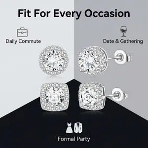 Luxury Halo Stud Earrings, Sparkling Clarity, Round & Cushion Cut, Ideal Diamond Alternative, Bridal & Anniversary Gift outdoorfun