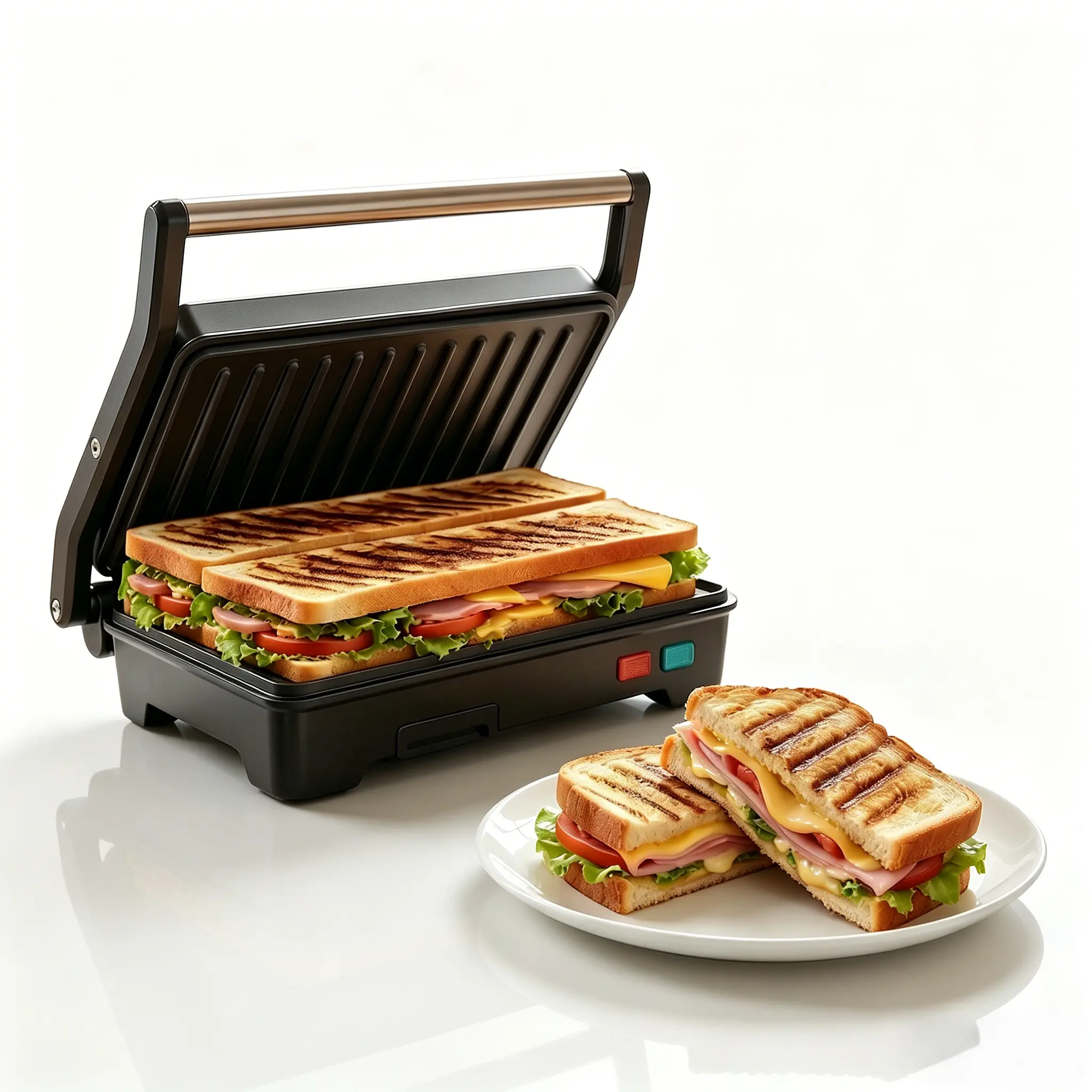 3-in-1 Electric Grill Panini Press Sandwich Maker for Kitchen Supplies, 180-Degree Openable, Dual Heating Non-Stick Plates, Grease Tray, Fast Preheat, Floating Hinge, Easy Cleanup