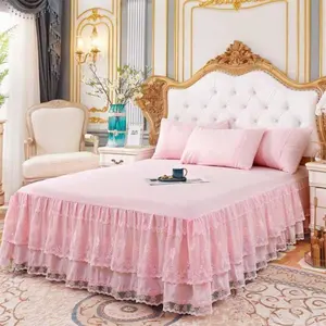 Lace Bed Skirt for Queen Bed - 17in. Drop, Ruffle Bedskirt Wrap Around Bed Skirt, Anti Wrinkle & Fade Resistant