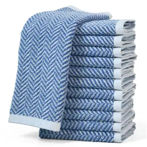 Cleanbear Wash Cloths for Showering with Striped Herringbone Patterns, 12 Cotton Washcloths for Bathroom, Large 13 X 13 Inches Towels