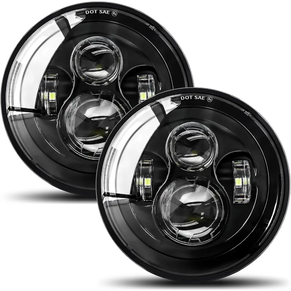 2pcs 7 Inch LED Headlights Hi/Lo Beam 7’’ Round Headlight H6024 LED Headlight Compatible With Jeep Wrangler JK,CJ,TJ For Miata, Chevy S2
