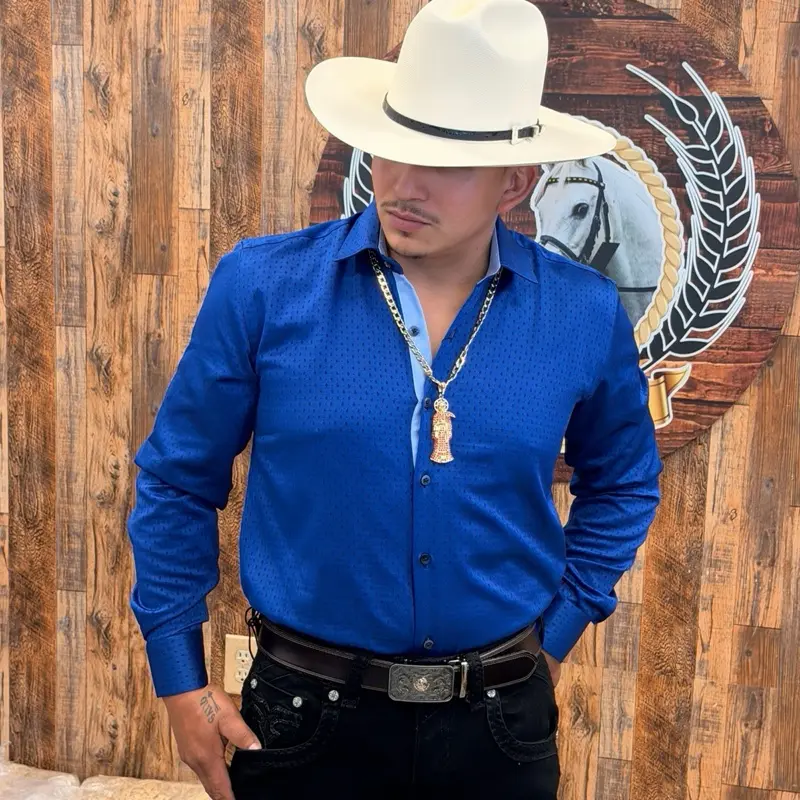 Men's Classic Western Cowboy Shirt, Stylish Solid Blue Button Front Long Sleeve Top, Casual Everyday Menswear, Casual Wear Clothes, Cowboy Shirts, Western Look, Plain