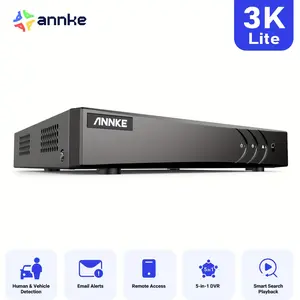 2024 8CH ANNKE 3K Lite H265+ Hybrid Security DVR Recorder - AI-Powered Human/Vehicle Detection, 5-in-1 CCTV Surveillance System, Supports 8 Analog and 2 IP Cameras, Remote Access, No Hard Drive Required, Room Electrical/Hard Wiring Powered