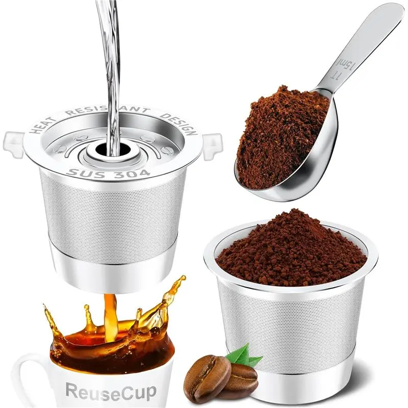 2-Pack Stainless Steel Reusable K-Cups for Keurig 1.0 Coffee Maker, BPA-Free Pods with Heat Resistant Handles, 1-Stream Filters, Includes Scoop