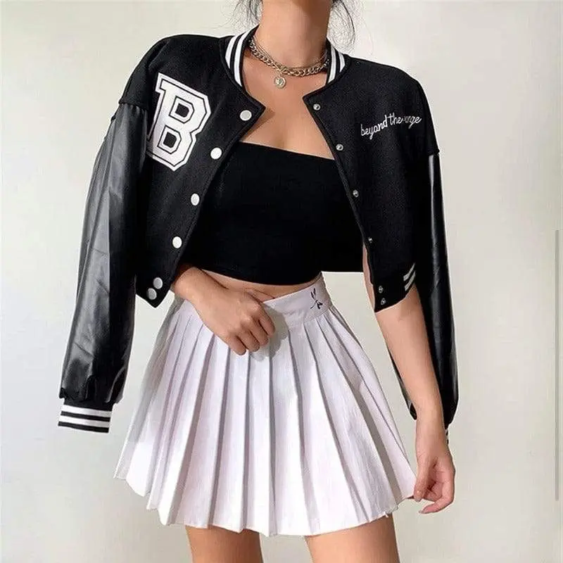 Black Cropped Varsity Jacket