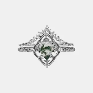 【772】Spring Ice Blossom Moss Agate Ring – Elegant Wedding, Engagement, or Birthday Gift for Women