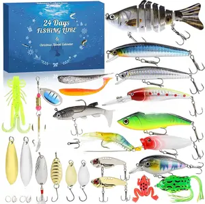 Calendar 2025 Fishing Lure for Men Teen Boys,24 Day Christmas Countdown Fishing Lure Tackle Kit Soft Lures Spoons Minnow Popper Crankbait VIB,Fishing Xmas Gifts for Fisher Father Grandpa