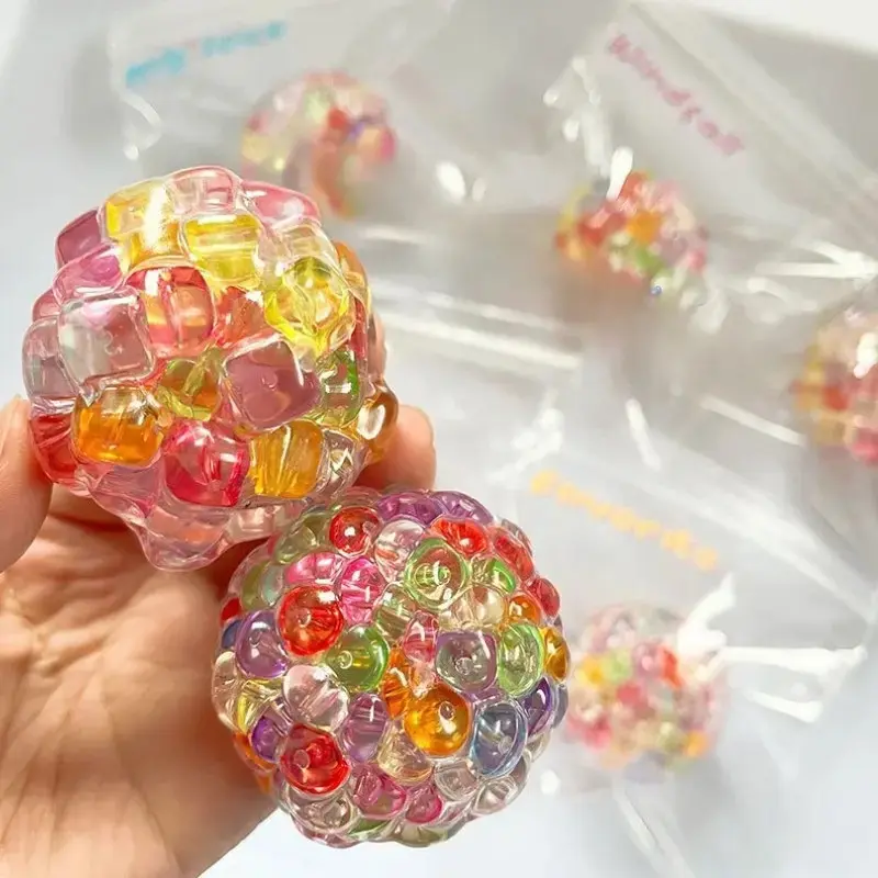 Popping Bubble Squishy Stress Ball, 3Pack/5 Pack Random Colors, Crunchy Bead Squeeze Toy, Sensory Relief Ball, Handmade Pop Pop Bubble Ball for Anxiety Relief, Creative Fun Toy, Birthday Gift, Easter Basket Stuffers Decompression Ball