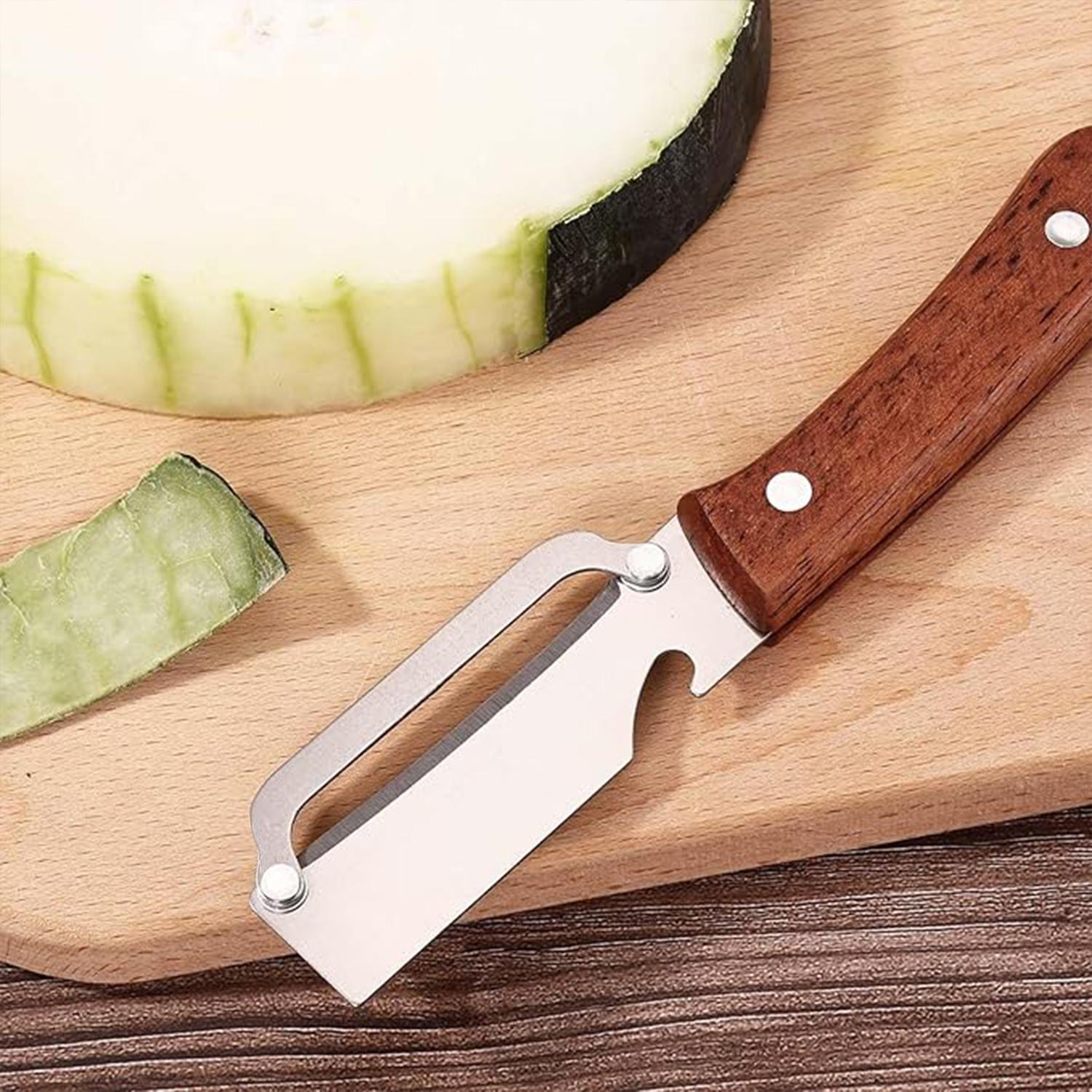 KOMOX 2-in-1 Fruit & Veggie Peeler with Bottle Opener Sharp Stainless Steel Wooden Handle Ergonomic Non-slip Design for Comfortable Grip